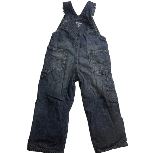Salopette en denim foncé avec revers à carreaux coloré