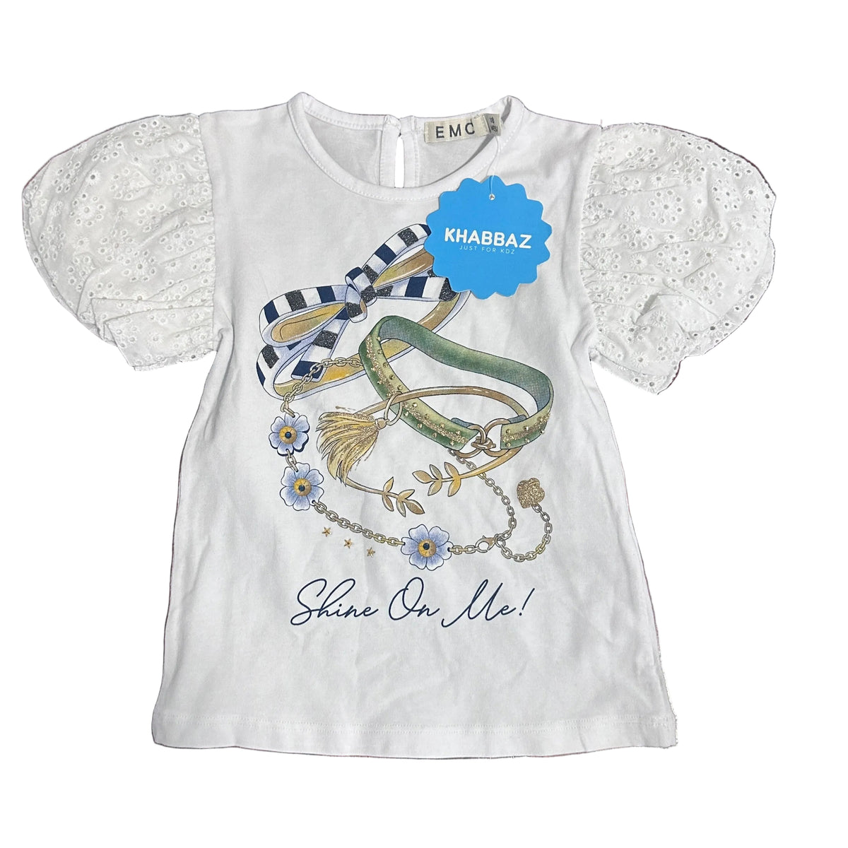 T-shirt avec broderie anglaise sur les manches