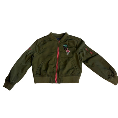 Bomber kaki avec broderie flamant rose et palmier