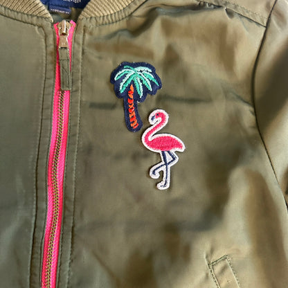 Bomber kaki avec broderie flamant rose et palmier
