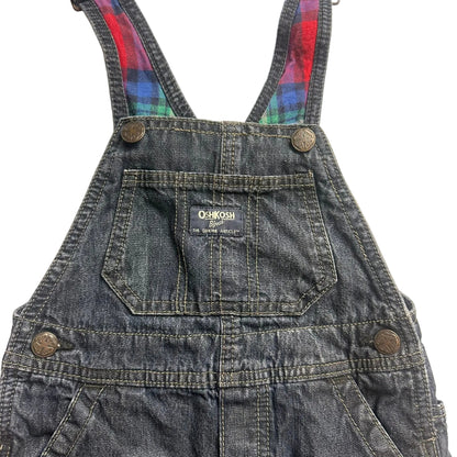 Salopette en denim foncé avec revers à carreaux coloré