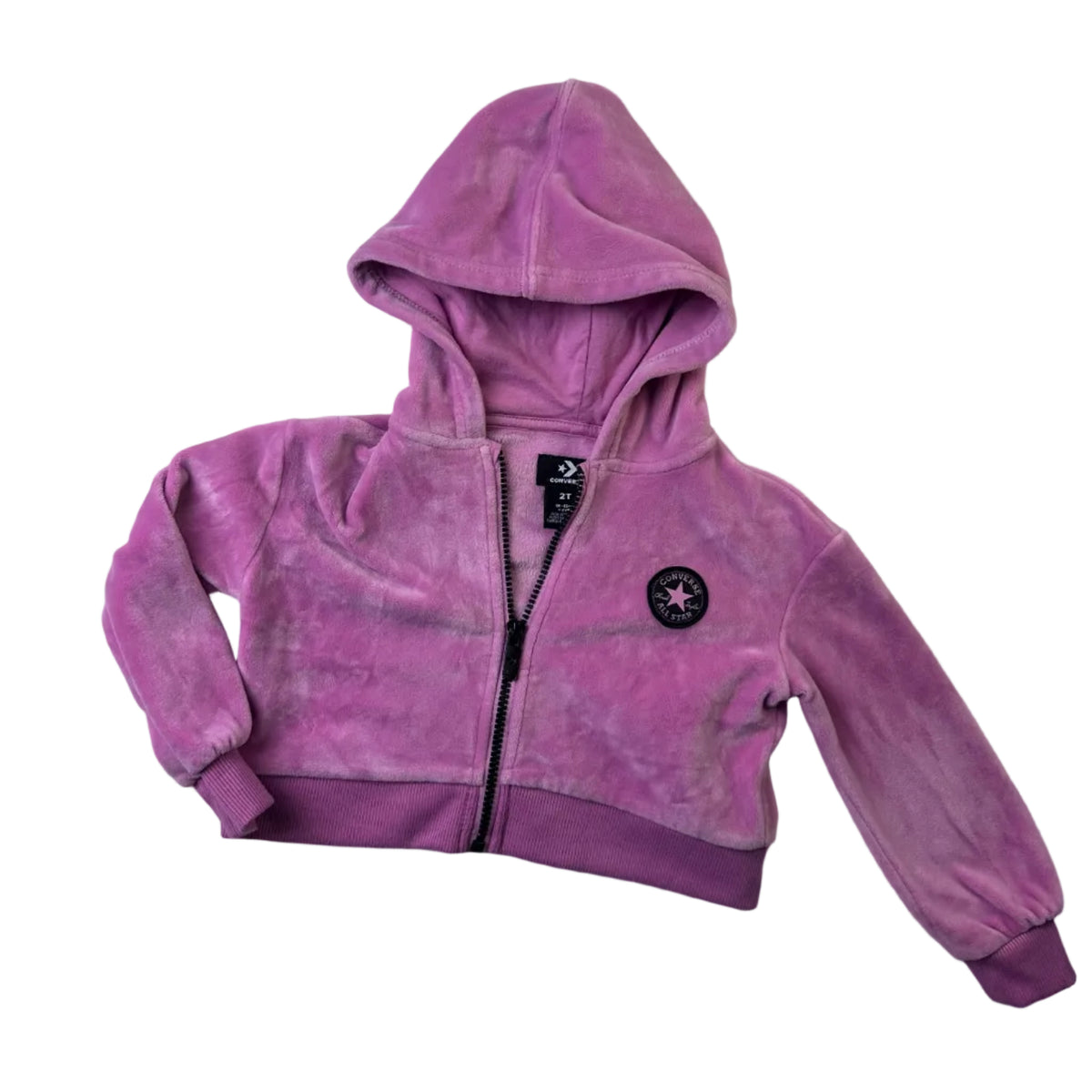 Veste à capuchon rose en velours avec fermeture éclair