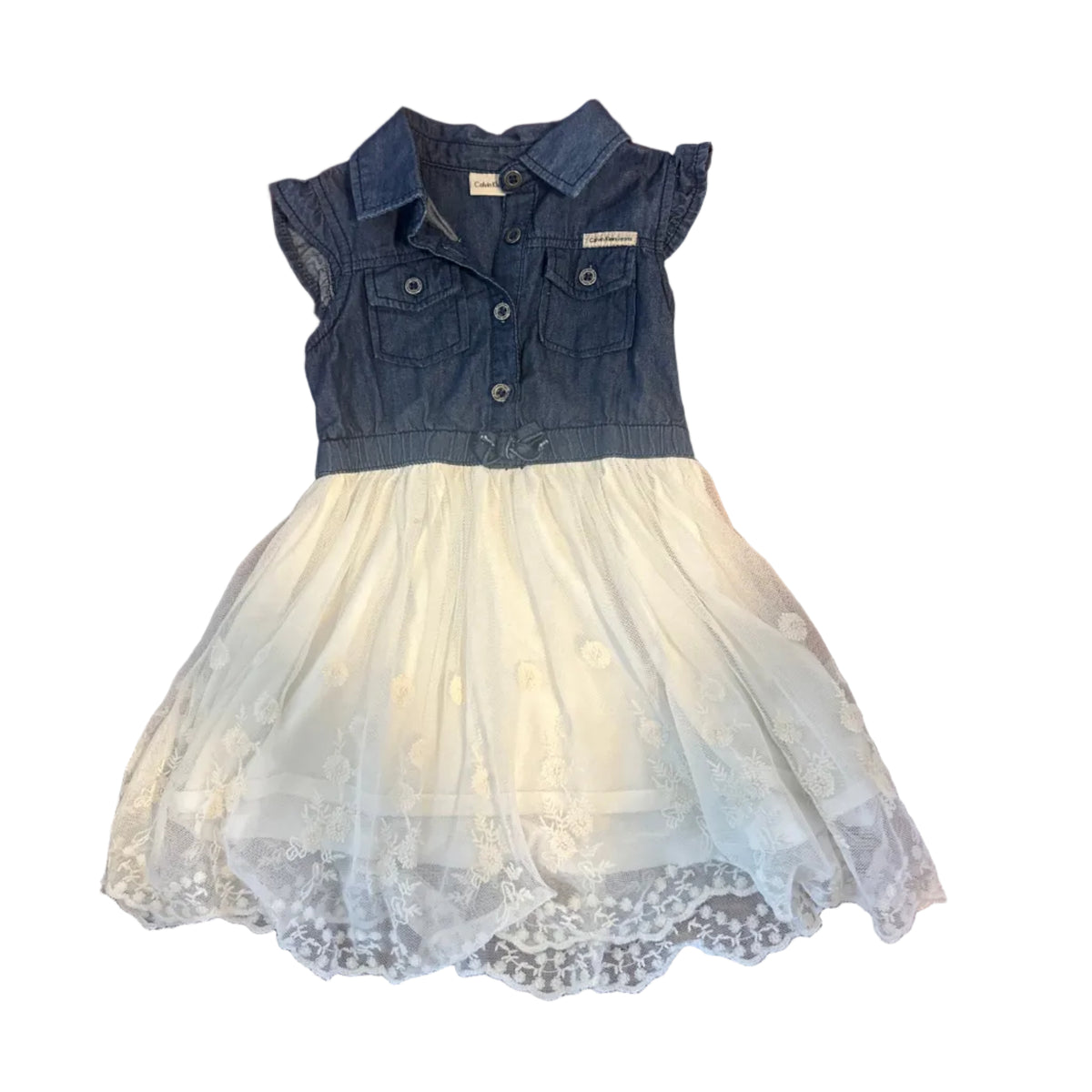 Robe en denim avec jupe en tulle blanc brodé